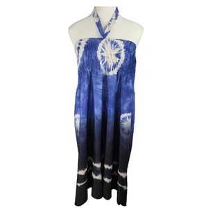 Blue Tie-Dye Halter Dress